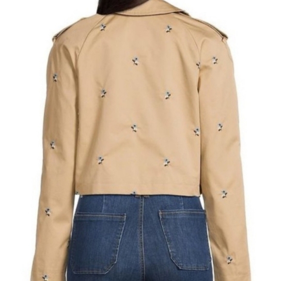 7 For All Mankind Floral Jacket Cropped Trench Coat Tan Beige | Women's Size XS - Picture 3 of 12
